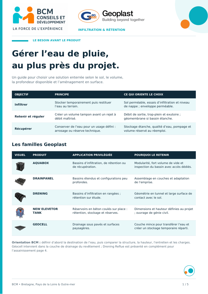 Couverture du guide de choix BCM — Infiltration et rétention
